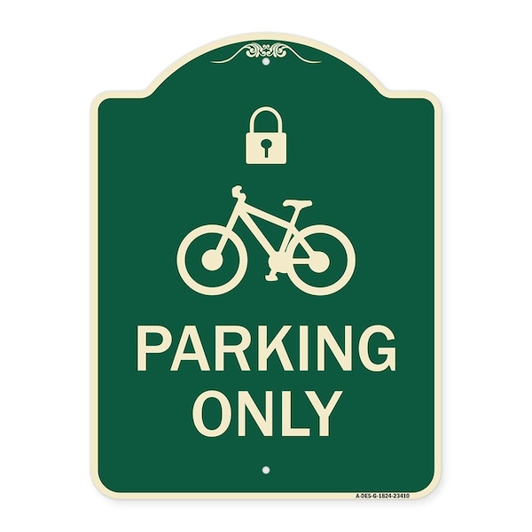 Signmission Parking With Cycle and Lock Symbol Heavy-Gauge Aluminum Architectural Sign, 24" x 18", G-1824-23410 A-DES-G-1824-23410 - main